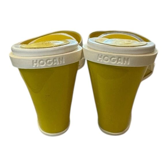 NEW HOGAN Women's Wedge Slipper Slide Leather Yellow White Sandals 39 9 - Picture 5 of 8